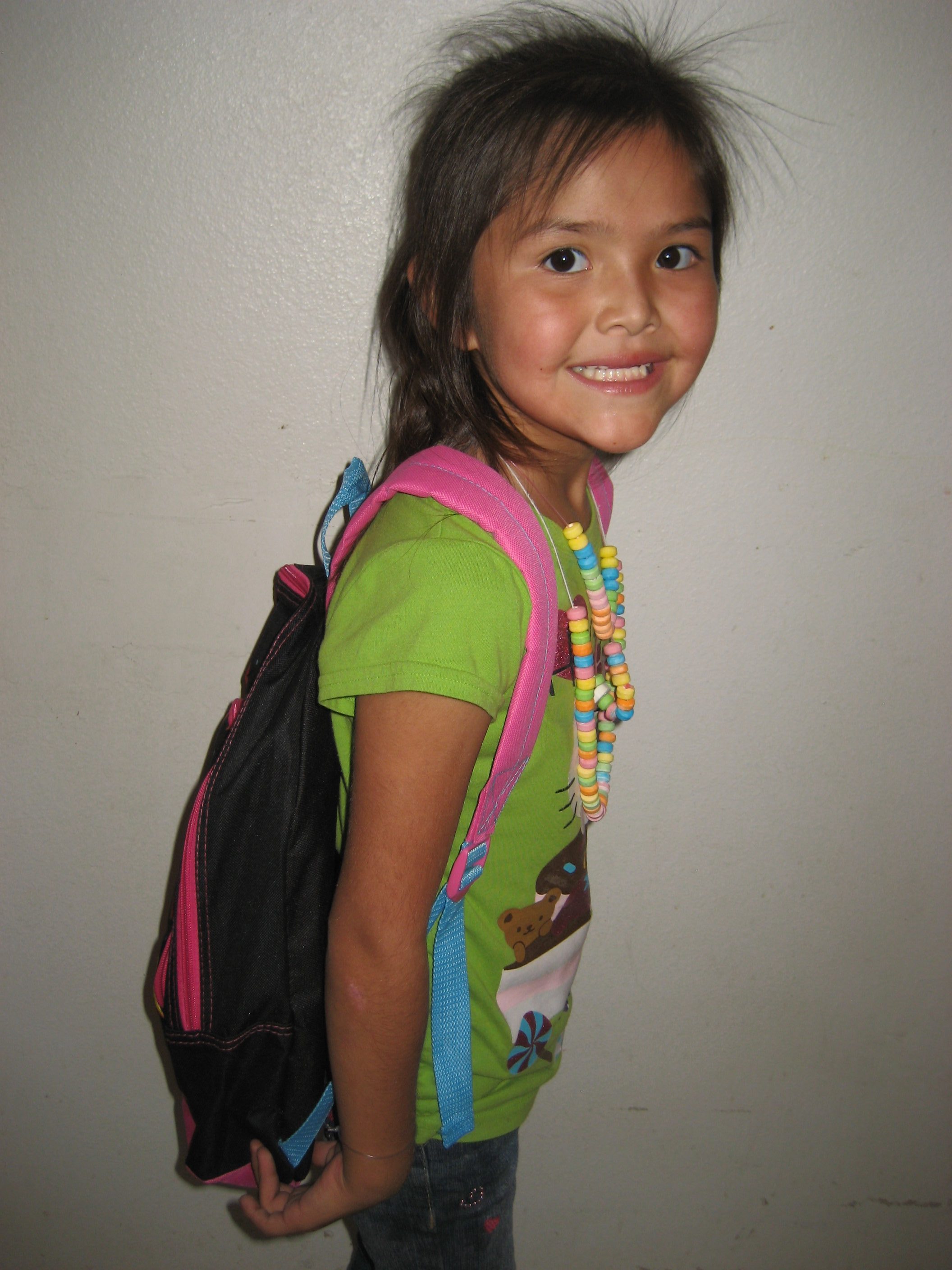 A child with a new backpack